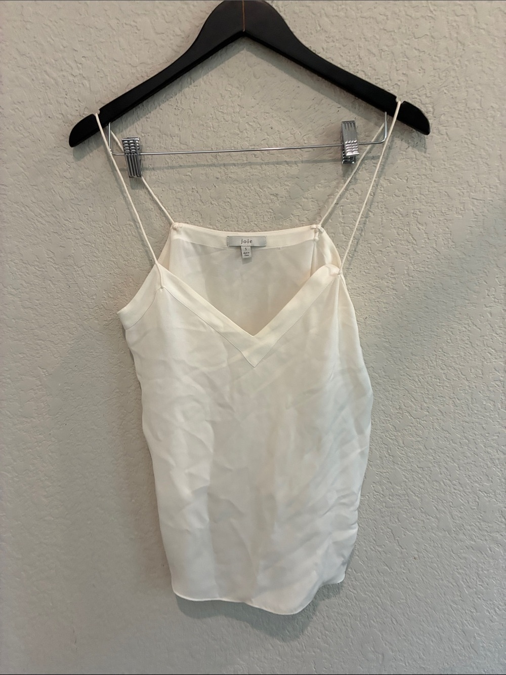 Joie Cream Satin V-Neck Spaghetti Strap Cami Top